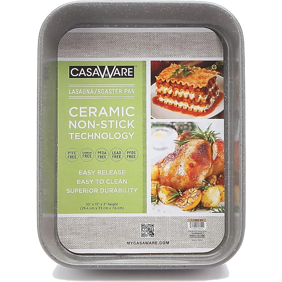 

Ceramic Coated Nonstick Lasagna and Roaster Pan 13 x 10 x 3Inch in Silver Granite Finish for Easy Food Release and Durable Cook