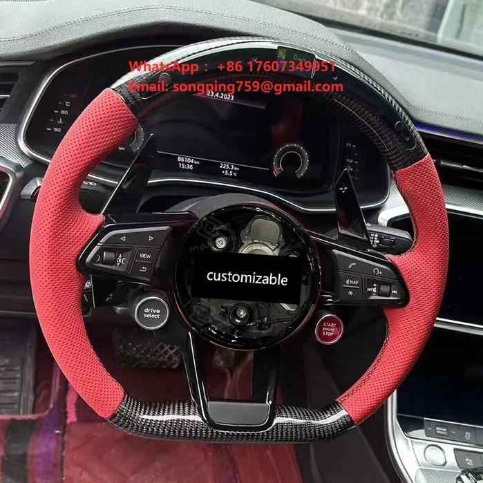 Customized LED Carbon Fiber Steering Wheel with Mode Button Fits for Audi A3 A4 A5 A6 S3 S4 S5 RS3 Q3 Q5 Q7 Q8 R8 TT Custom Made
