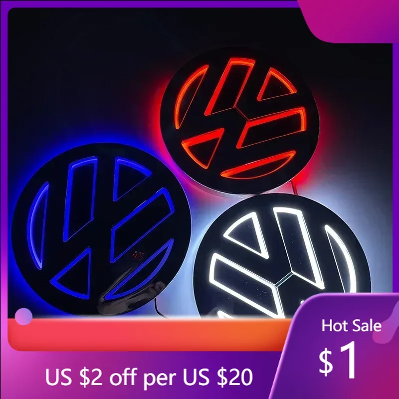 

Горячая новинка 2026: Светодиодный 5D логотип-эмблема 11 см для задней части и передней решетки для Volkswagen VW CC, Bora, Golf, Jetta, Polo, Magotan, Passat