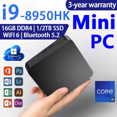 New Intel i9 8950HK Mini PC Windows 11 Office Home Use Desktop Computer BT5.2 16GB DDR4 1TB SSD Portable Gaming Mini PC Gamer