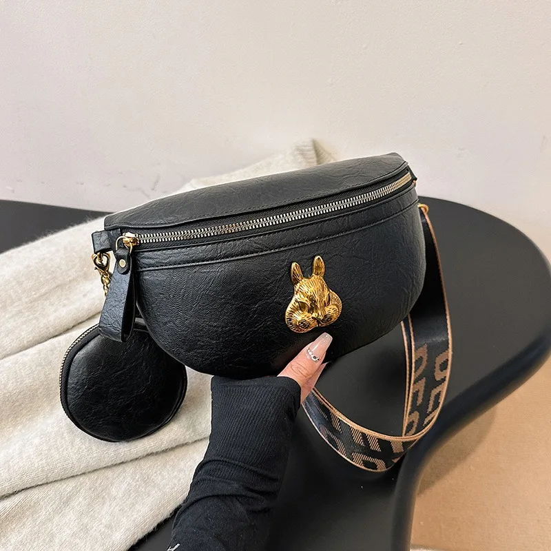 

Vintage Solid Colour PU Leather Waist Bags For Women Stylish Applique Fanny Pack Female Waist Pack Ladies Crossbody Chest Bag