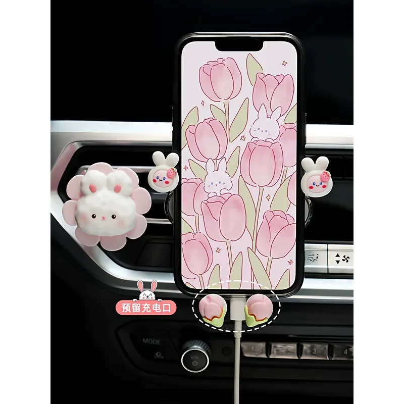 2026 New Cute Rabbit Car Mobile Phone Holder Navigation Bracket Decorative Fixed Support Frame Out of Trend