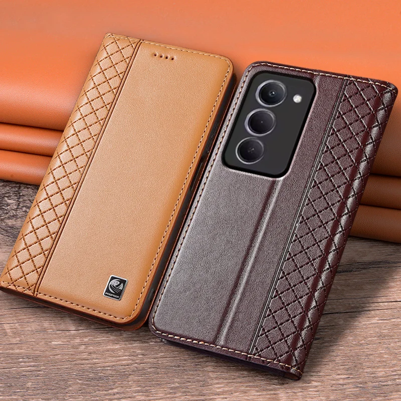 

Флип-чехол для XIAOMI Redmi 15 Redmi15 5G, магнитный чехол из натуральной кожи, роскошный чехол из воловьей кожи с сетчатым узором, карман для карт, чехлы-кошельки