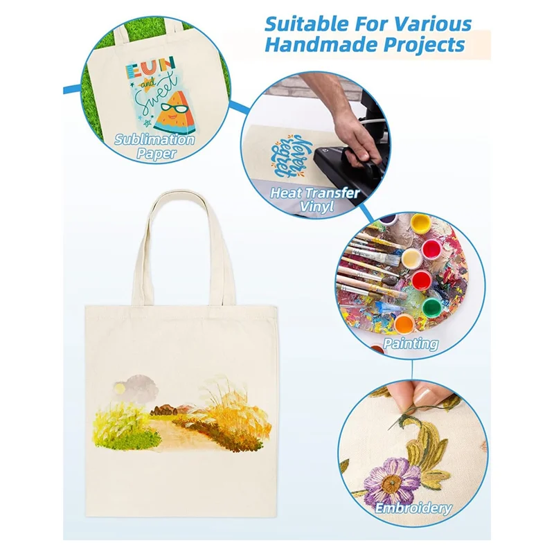 

A23P Canvas Bag Bulk 24 Pack 14X15 Inches Sublimation Tote Bag, 10Oz Light Weight Reusable Grocery Shopping Cloth Bag