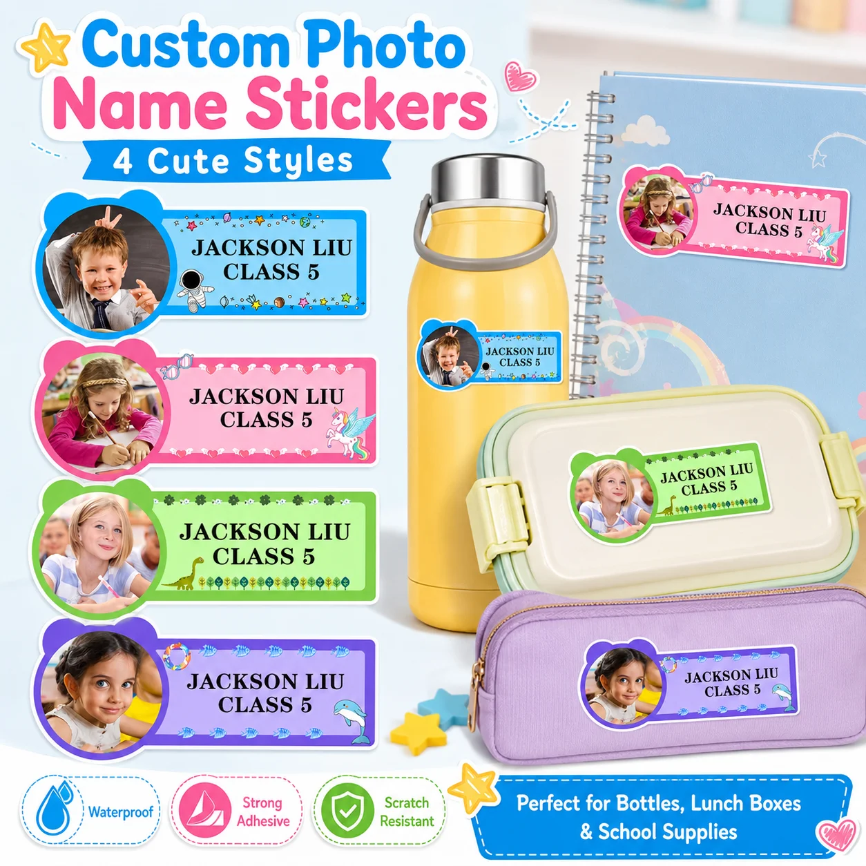 Personalized Customized Children's Name stickers, Kindergarten School Must Have Name Tags, Waterproof Stationery Book Sticker