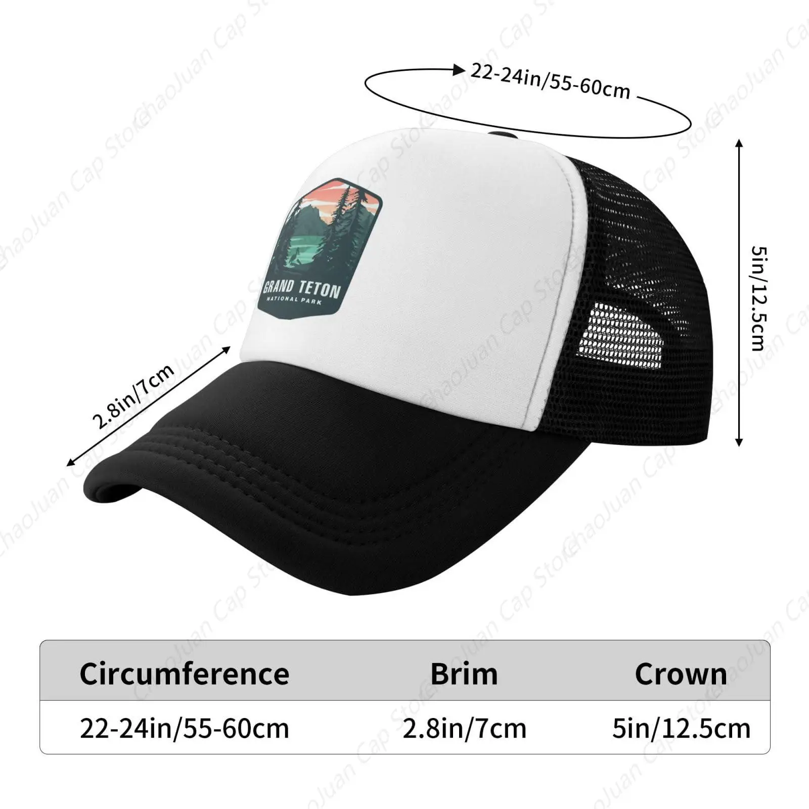 Gorra de béisbol para hombre, gorro de camionero Vintage para senderismo, sombreros Snapback, gorra de Parque Nacional Grand Teton de moda, negro