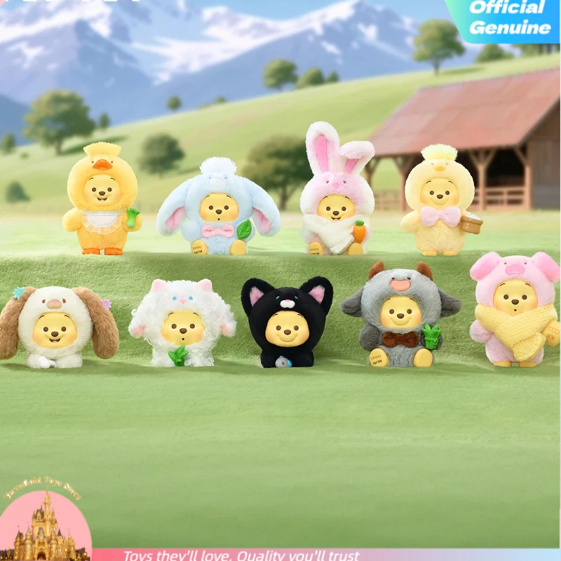 

New Disney Winnie The Pooh Happy Farm Animal Series Plush Hooded Collectible Figurine Desktop Decoration Gift For Kids & Girl