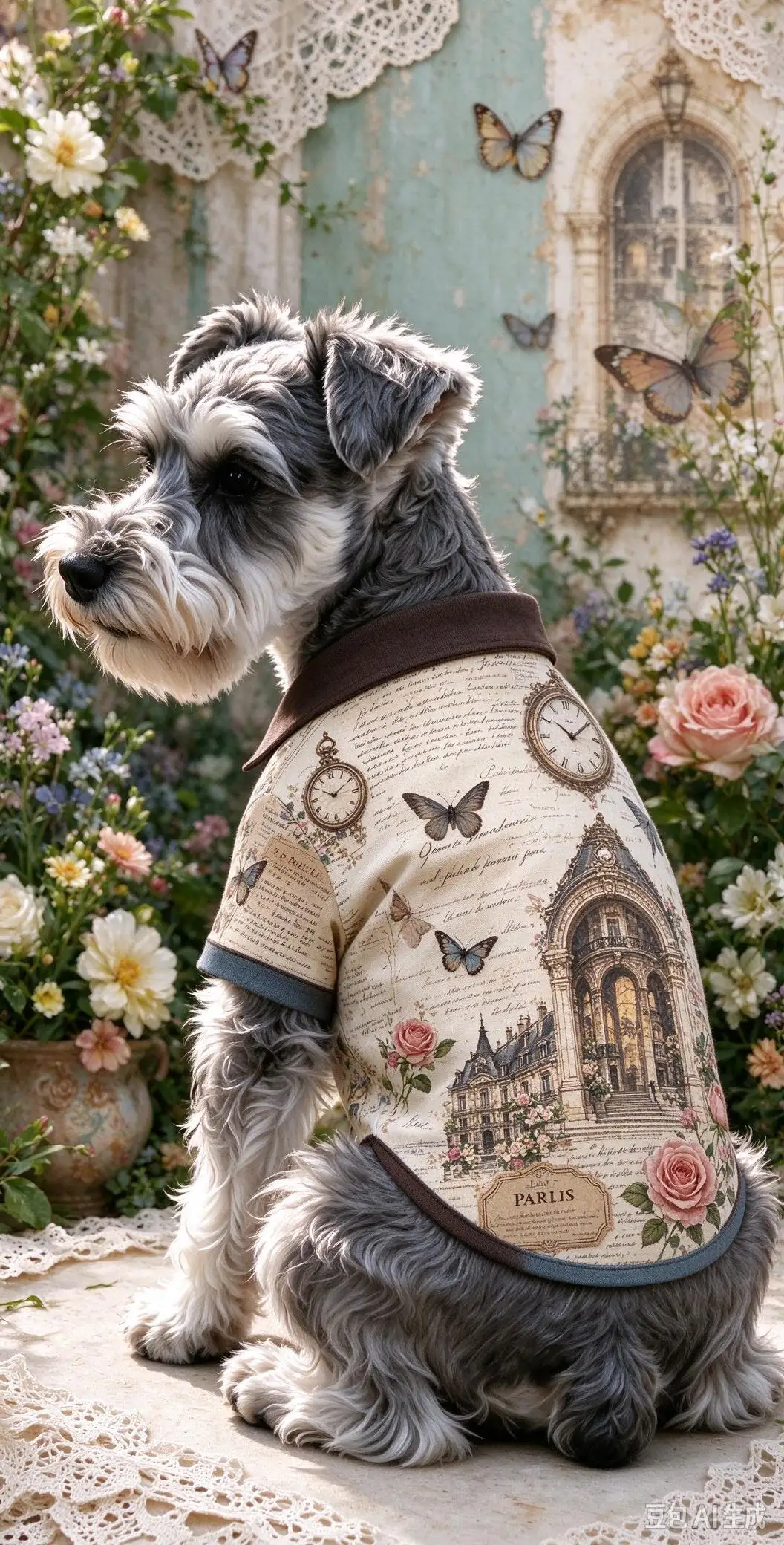 Vintage Butterfly Floral Retro Print Pet Shirt, Light Breathable Lapel Button Clothes for Dogs Cats
