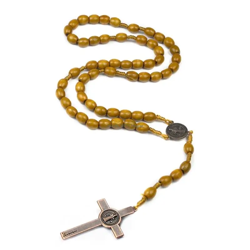 Elegant Wooden Rosary Necklace with Prayer Beads and Pendant Bohemian Necklaces for Stylish and Devout Individuals