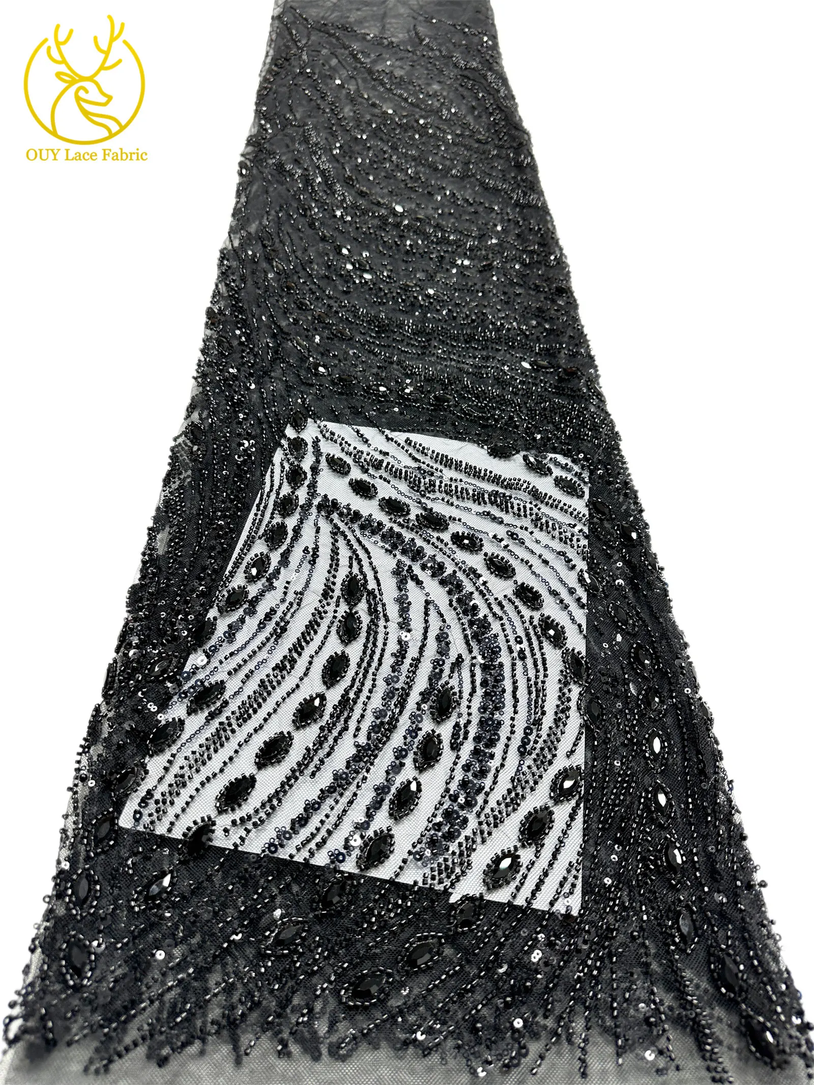 Marineblauer, hochwertiger, luxuriöser, österreichischer Diamant-Perlen-Spitzenstoff im neuen Stil 2026, afrikanischer Pailletten-Spitzenstoff für Brautkleider und Hochzeitsfeiern. – Detail 30