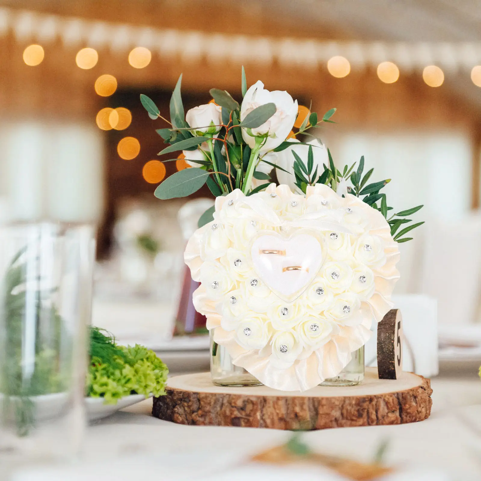 

Wedding Heart Rose Flower Ring Pillow Decorative Box Elegant Rhinestone Storage Case Romantic Bridal Ring Cushion for Wedding