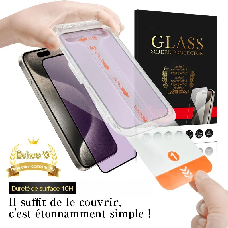 [Confezione da 2] Pellicola protettiva in vetro temperato per iPhone con filtro per la luce blu e kit applicatore per iPhone 16/15/14/13/12, pellicola protettiva, durezza superficiale 10H, bordi
