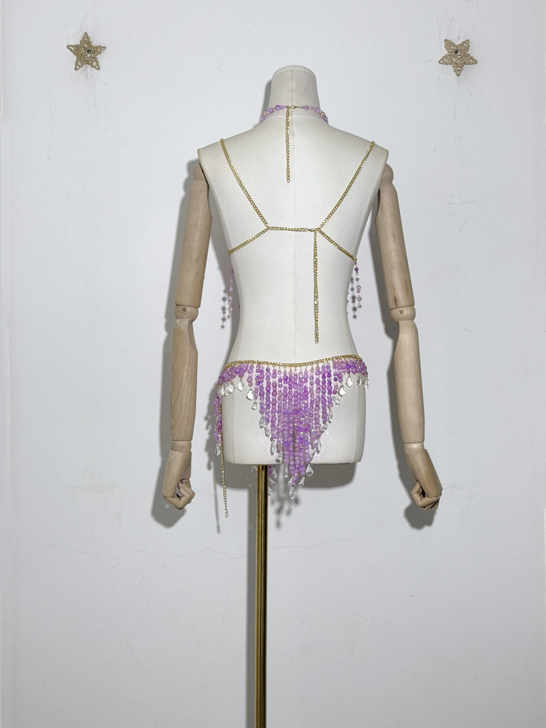 New Amazing Romantic Date Women Handmade Beaded Body Chain Bikiini Bra Skirt Set Hot Sexy Halter Tank Top Belt Beahwear Lingeie