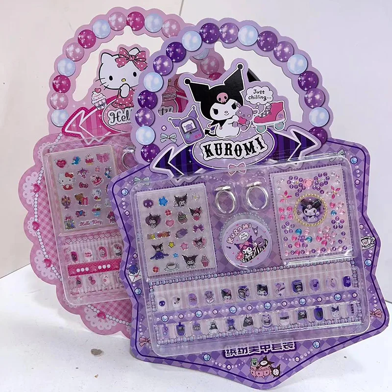 子供のためのかわいいサンリオのネイルデカール,ハローキティ,kromi,イチゴのクマ,エルザ,プリンセス,漫画の指輪,ステッカーセット,おもちゃのギフト,カワイイ