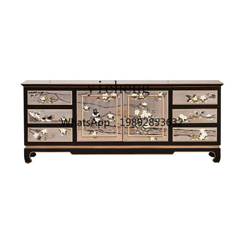 A29  hand-painted flower and bird living room floor cabinet entrance cabinet table decorative dining side cabinet