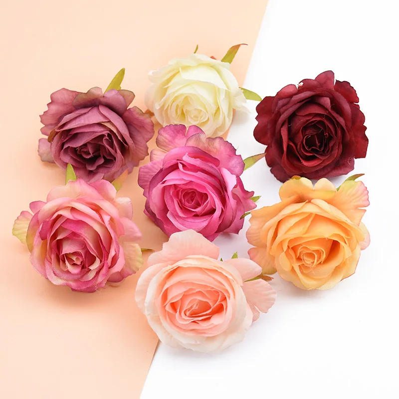 10/20pcs Artificial Flowers Silk Roses Wall Scrapbook Garland Mother's Day Diy Gifts Home Room Wedding Outdoor Decora Needlework