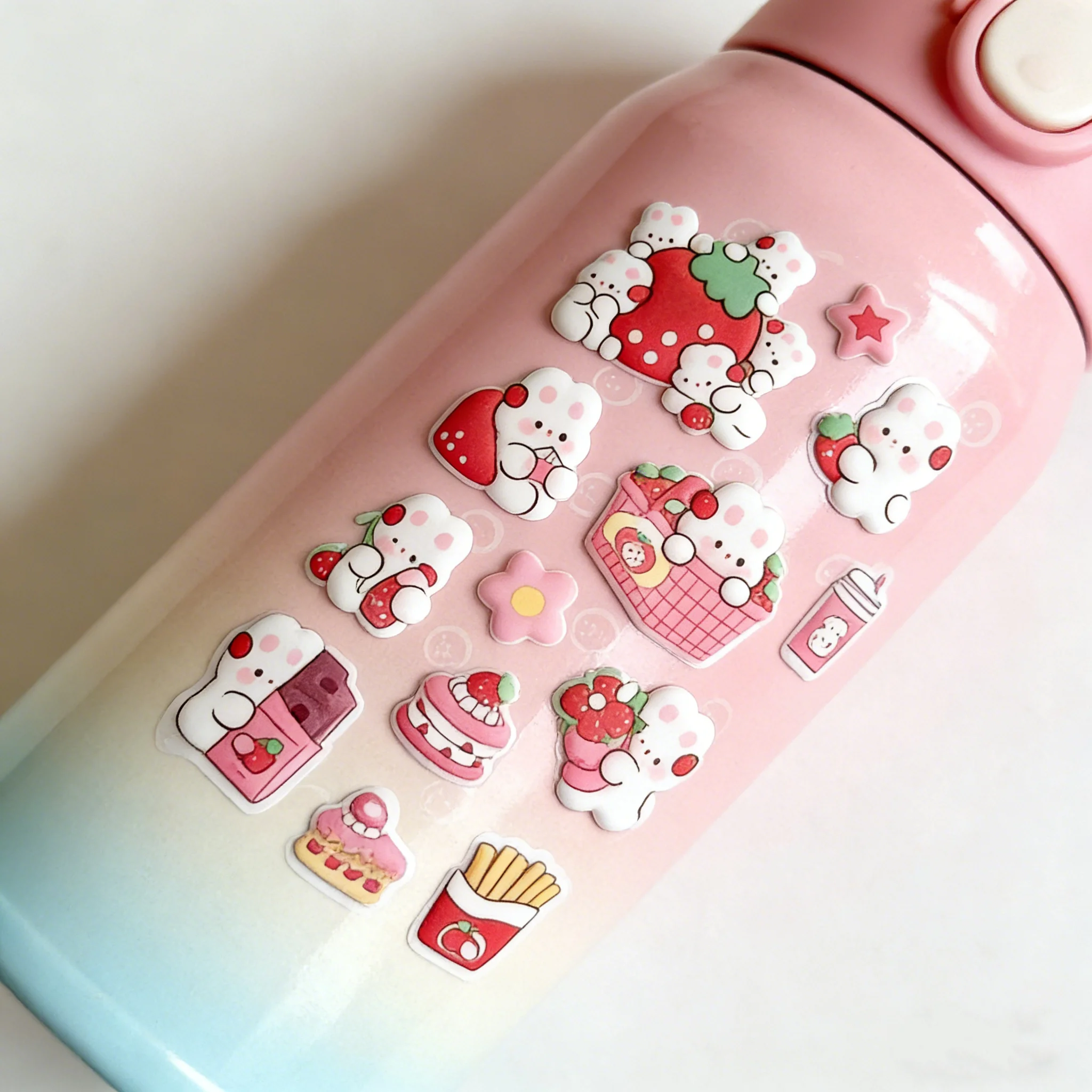 

Pink Strawberry Rabbit Foam Stickers Fun Cute DIY Decals for Kids Birthday Gifts and Classroom Activities