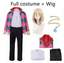 Adult Kids Howl Costume Wig Anime Howl's Moving Castle Cosplay Costumes Wig Jacket Necklace Halloween Costumes for Women Men