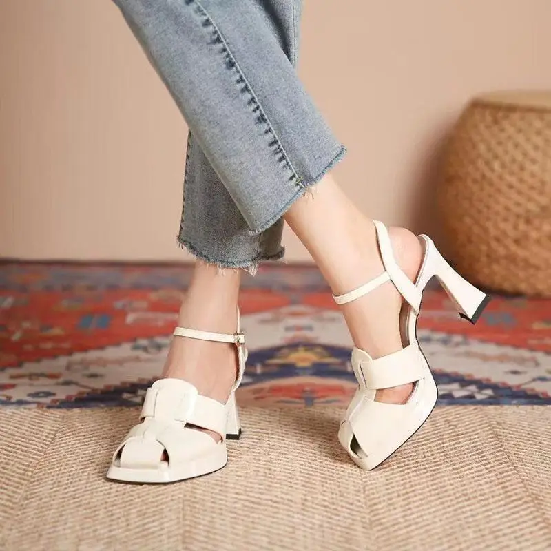 

Женские босоножки с бантом на толстой подошве и высоком каблуке, новинка лета 2023, непромокаемая римская обувь на платформе с вырезом на толстом каблуке