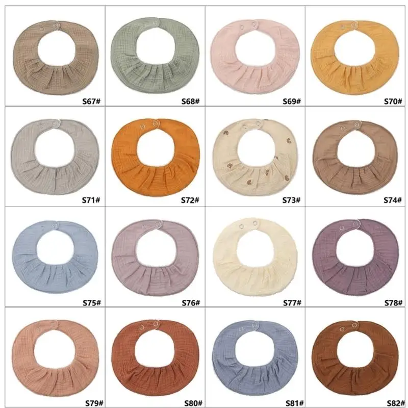 T8UD Absorbent Adjustable Button Bib Soft Cotton Scarf Baby Feeding Drool Bibs Collar Decoration Newborn Solid Color Bib