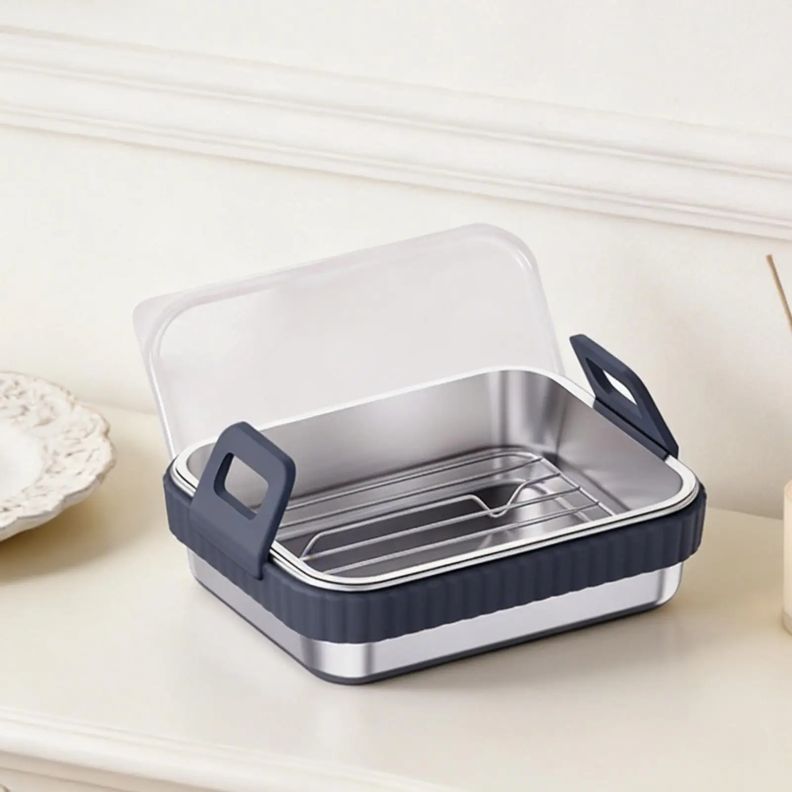 

Air Fryer Tray with Lid Square Air Fryer Accessories Stainless Steel Airfryer Grill Rack And Oven Baking Pan Cooking Basket