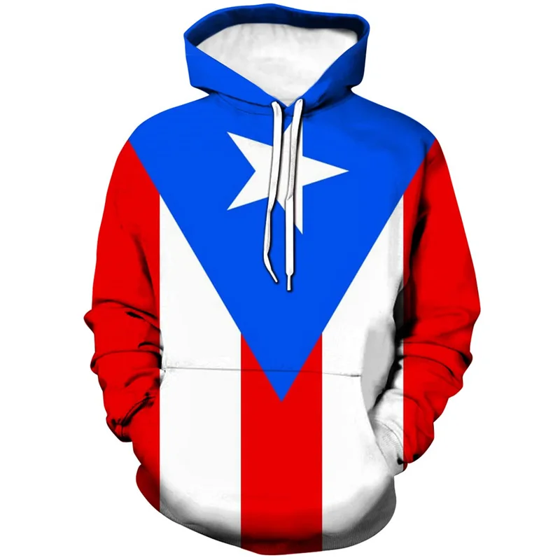 3D Printed Haiti Flag Hoodie Casual Men's Puerto Rican Flag Graphic Sweatshirts Tops Streetwear Long Sleeves Pullover Hoodies