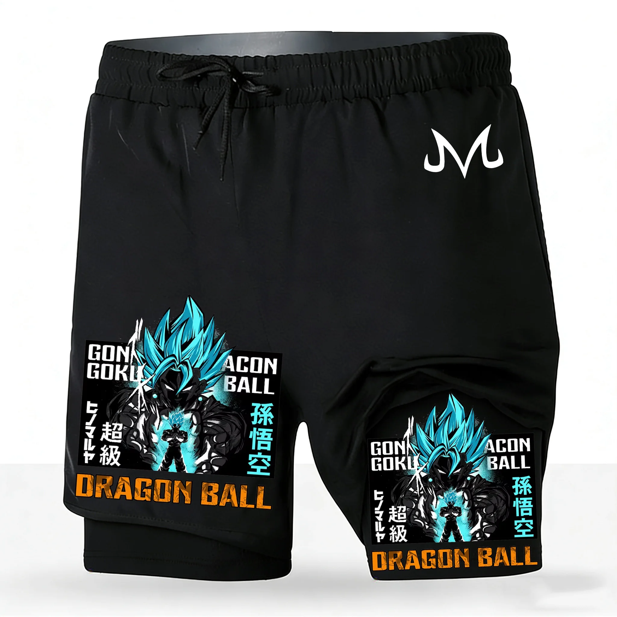 

Men's Dragon Ball Anime 2-in-1 Running Shorts Son Goku Super Saiyan Blue Print Quick Dry Gym Training Shorts with Inner Layer