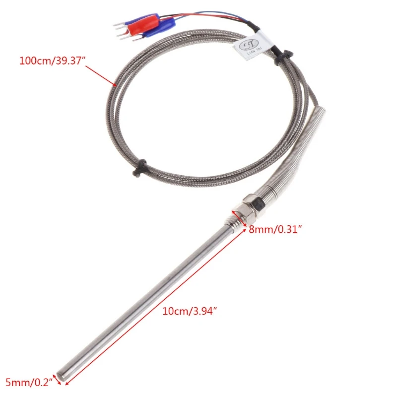 Professional 5mmx100mm Pt100 Thermocouple M8 Screw Thread Length 1 Meter-probe