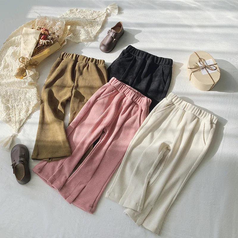 Girls' Pants 2025 New Spring And Autumn Foreign Style Split Corduroy Pants Flared Pants Female Treasure Casual Pants Burst thin