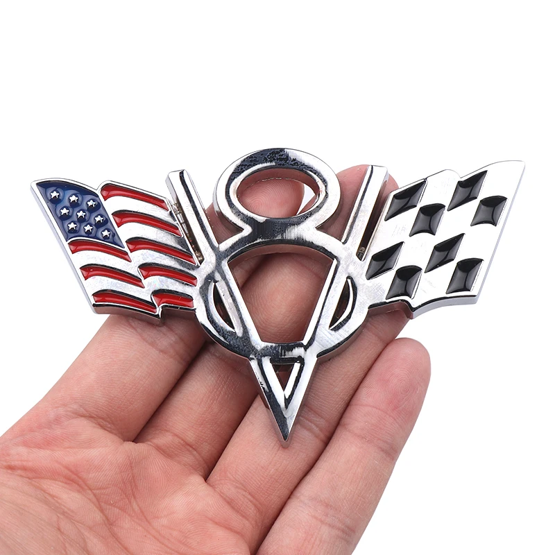3D Metal V8 Emblem American Germany Racing Flag Badge Car Body Rear Trunk Decoration Sticker Decal Auto Modification  Accessorie