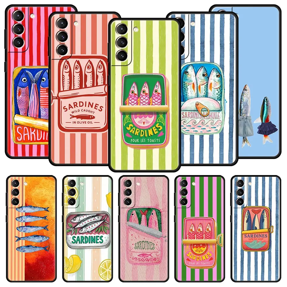 Чехол для телефона Samsung Galaxy S26 S25 FE S24 S23 S22 S21 Ultra S20 5G S10E Plus, защитный чехол с забавным рисунком рыбы-сардин, модный дизайн