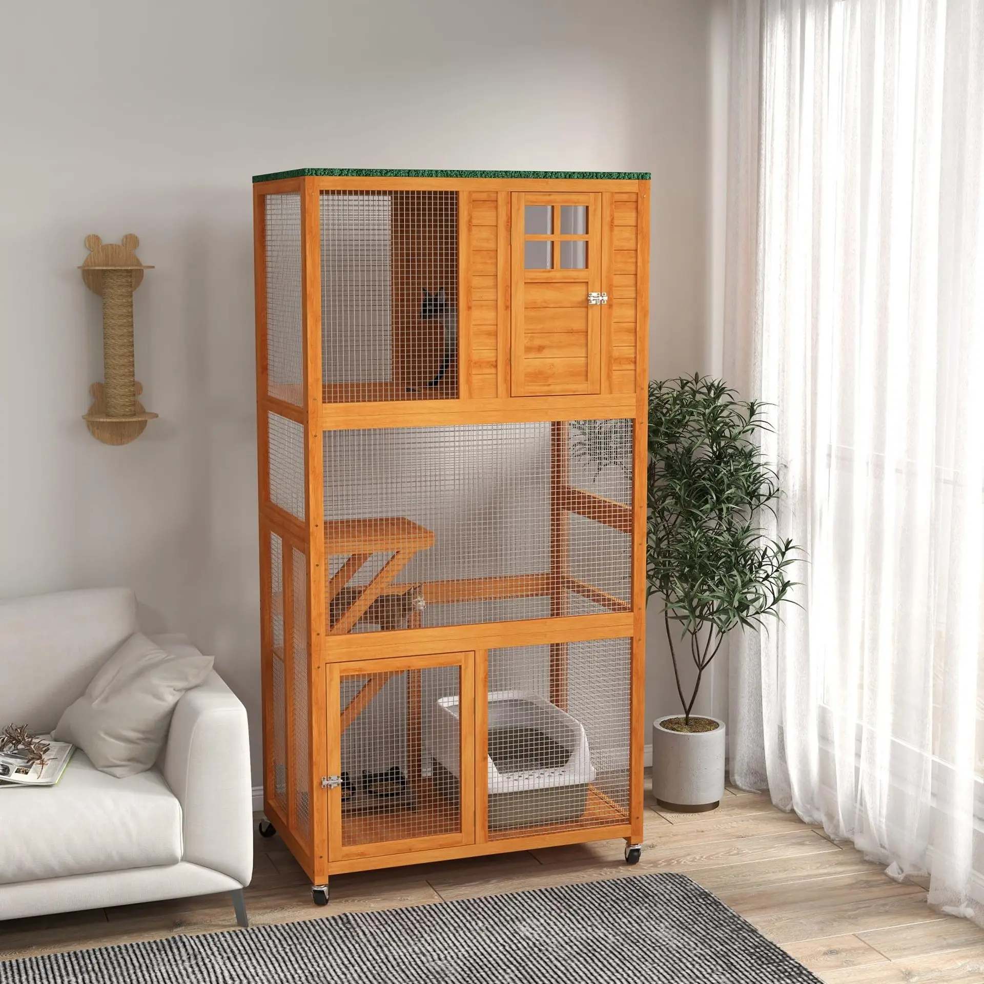 

Cat house new solid wood luxury outdoor home cage house large space multi story house