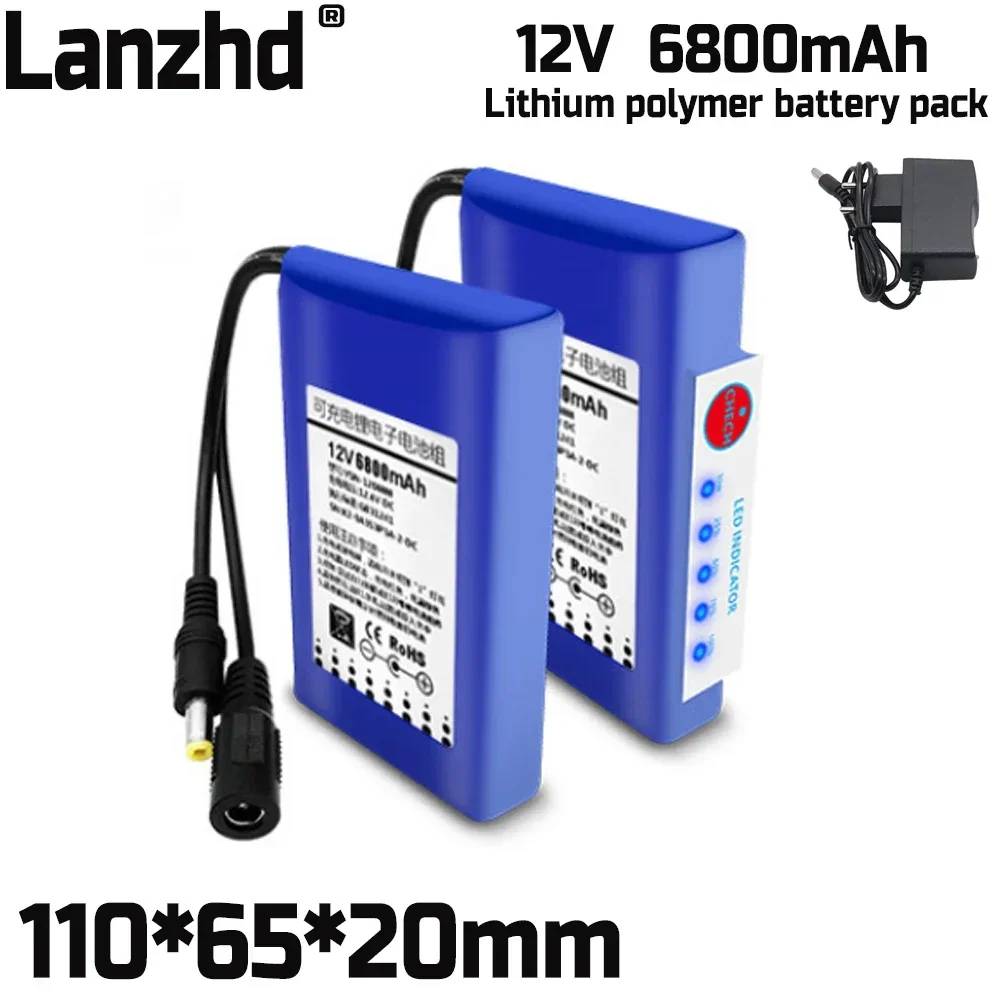 

2023 NEW 6800mAh Li polymer 12V battery pack 6.8Ah Lithium Ion battery 12.6V 1A charger DC Cam Monitor speakers