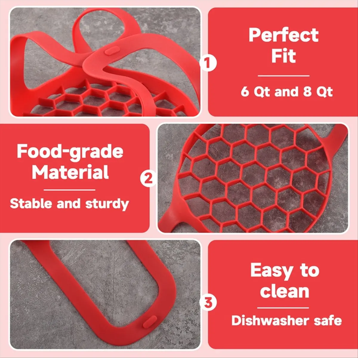 X10A Silicone Sling Lifter Accessories Compatible with 6 Qt and 8 Qt, and Pressure Cookers, Red