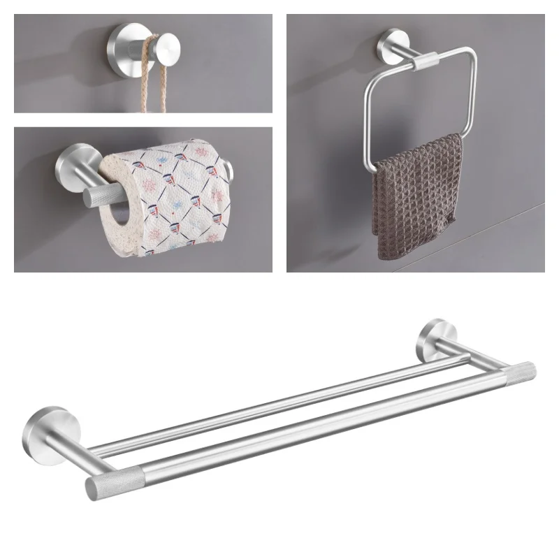 

Brushed Nickel Brass Knurled Wall Hook Toilet Paper Holder Towel Bar Toilet Brush Bath Towel Rack Bathroom Accessories