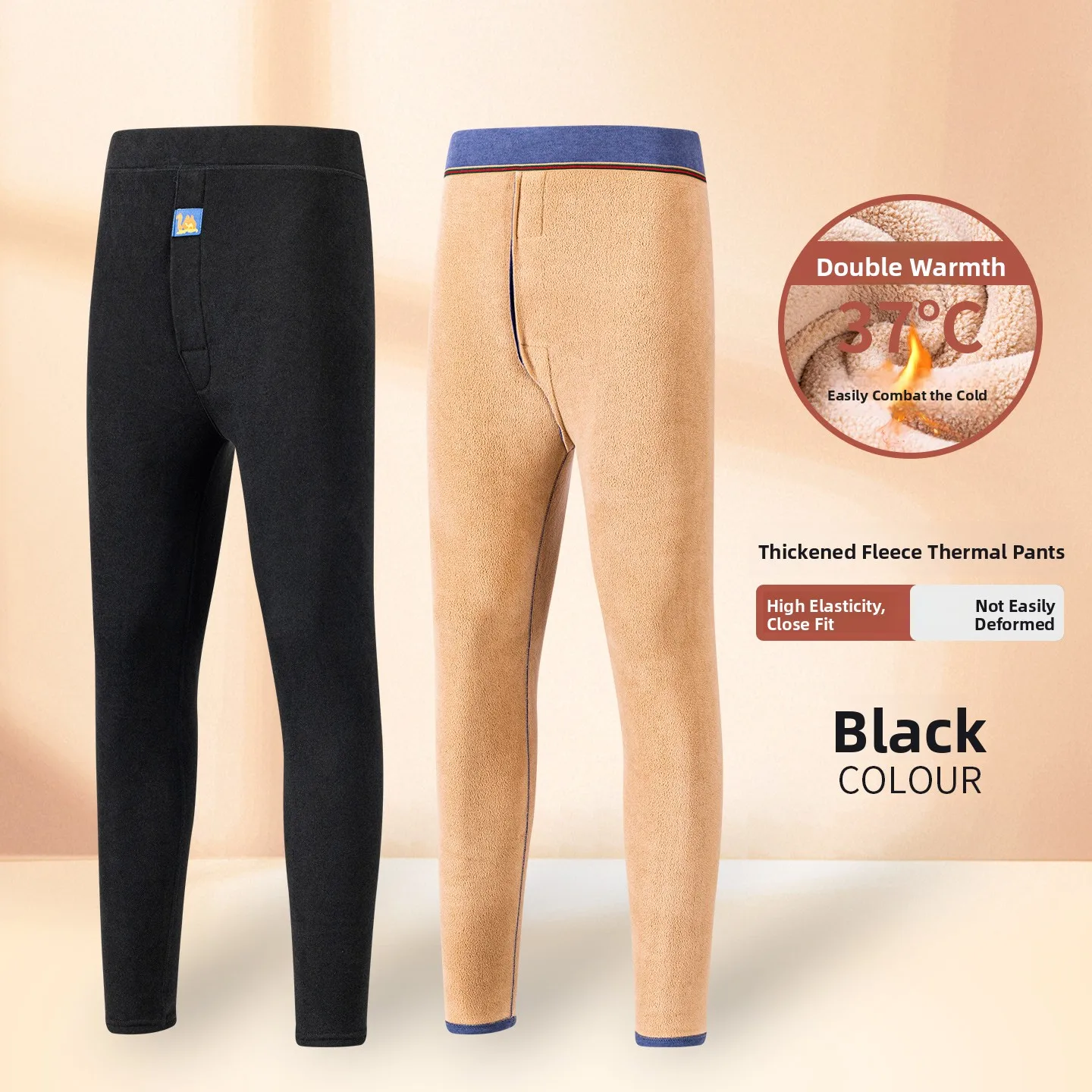 Men's Winter Thermal Camel down Underwear Thickened Fleece Lined Windproof Cotton Pants mid Waist Warm Cozy Comfortable Fit