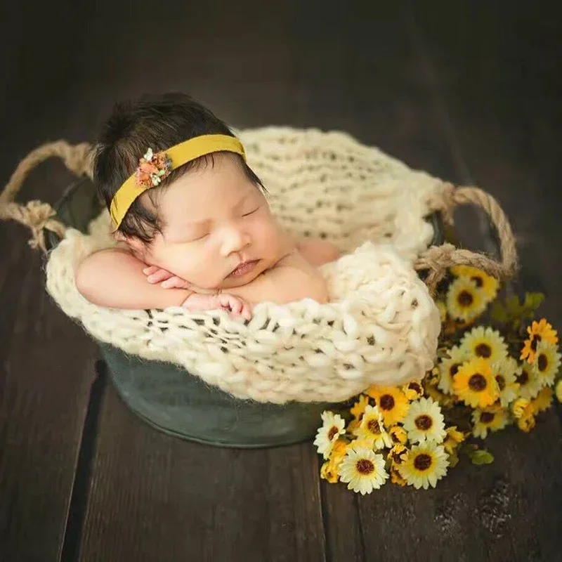 Newborn Photography Props Article Wool Blanket Baby Accessories for Knitted Outfit Session New Born Blanket Wrap Shooting