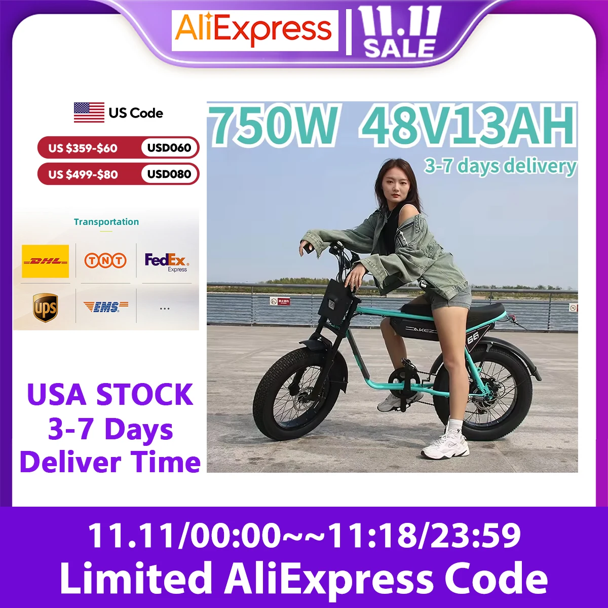 Electric bicycle 750W motor 48V13A lithium battery mountain snow e bike adult electric motorcycle 20*4.0 fat tire electric bike