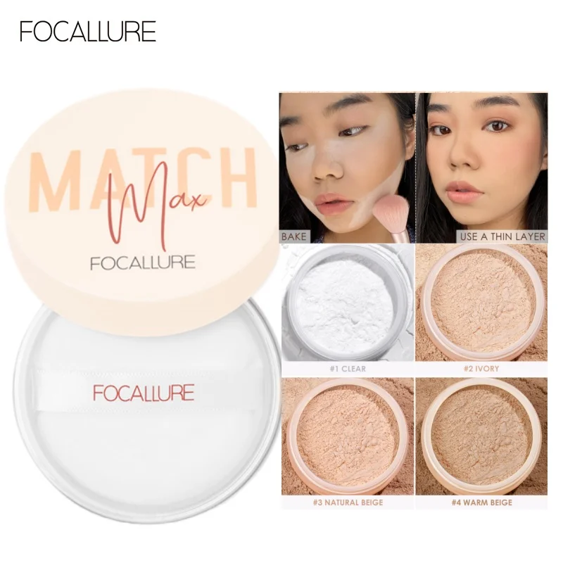 Wholesale FOCALLURE 4 Colors Minerals Face Loose Powder Waterproof Matte Setting Finish Makeup Oil-control Bake Women Cosmetics