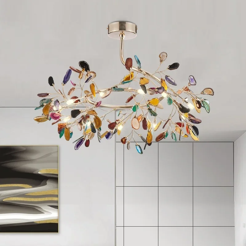 Plafonnier LED en Agate colorée au design moderne, luminaire décoratif d'intérieur, idéal pour un salon, une salle à manger ou une chambre à coucher
