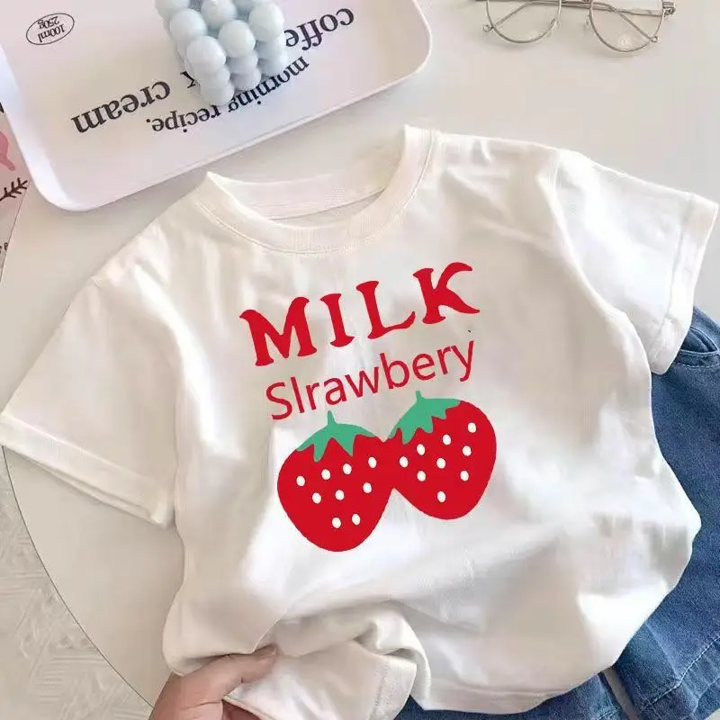 Summer Baby Girls Clothes Kid Boy Strawberry Printed T-Shirts Children Short Sleeve Crew Neck Top Casual Outfits Tracksuits