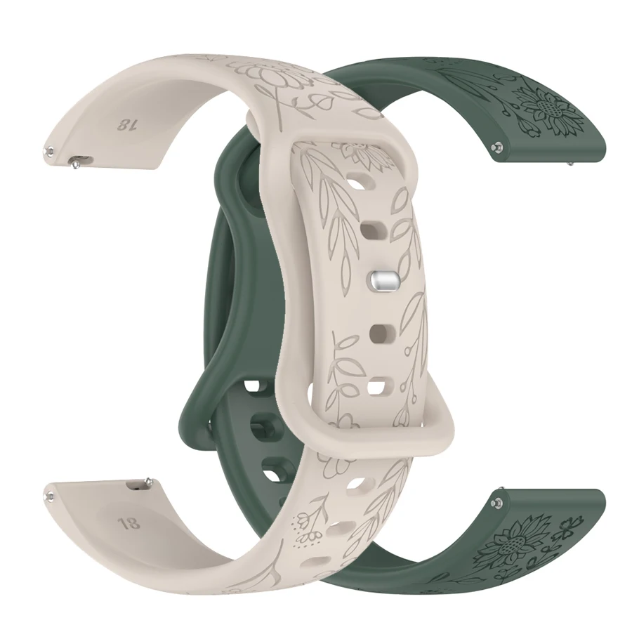 3D Carved Flowers Premium Silicone Watch Band Rubber Watch Strap 18mm 20mm 22mm Universal Watch Strap Replacement Watchband