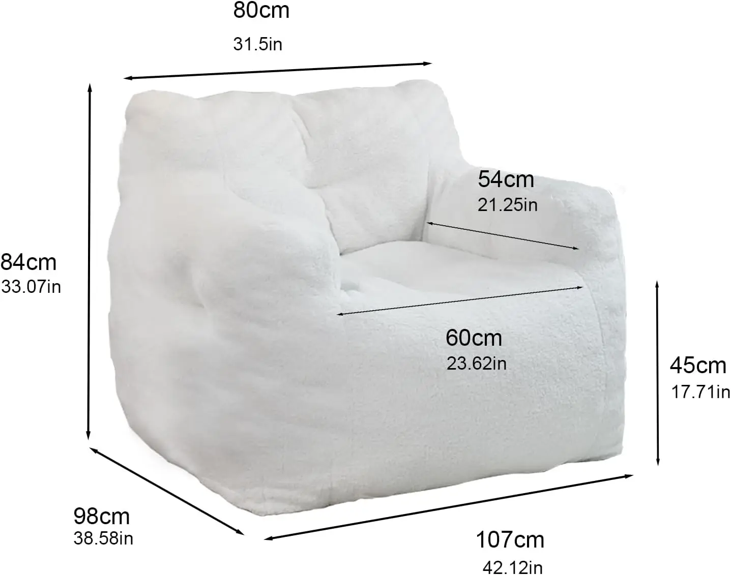 Giant Beanbag Chair, Huge Fluffy Faux Fur Bean Bag Lazy Sofa with Filler, Ultra Soft Bean Bag Chair for Adults, Comfy Cozy Beanb