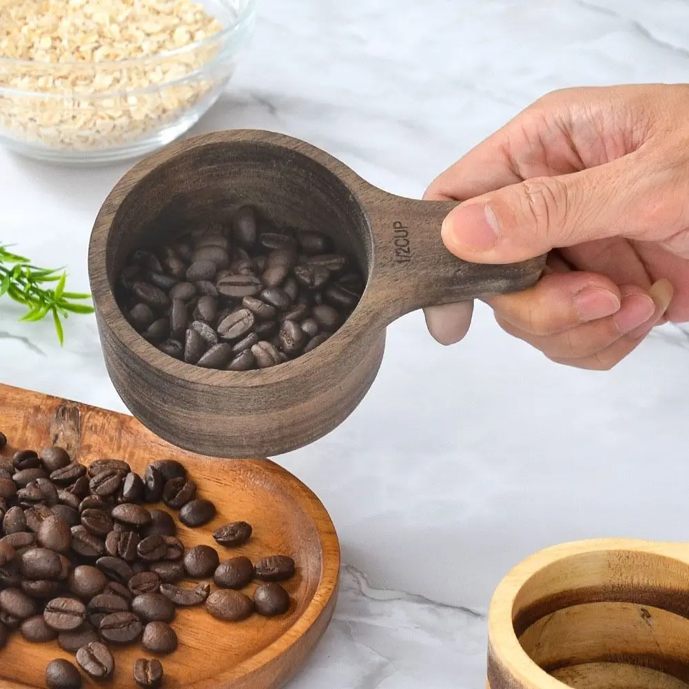 

4Pcs/Set Natural Acacia Wood Coffee Measuring Spoon Stackable Unbreakable Measuring Cup Durable Condiment Scoop Milk Powder