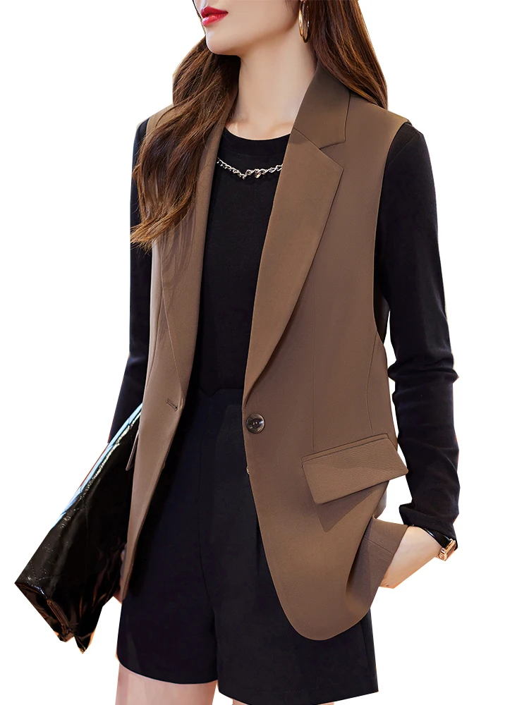 New Arrival Women Formal Vest Ladies Khaki Black Coffee Slim Sleeveless Blazer Jacket Coat For Business Work Wear