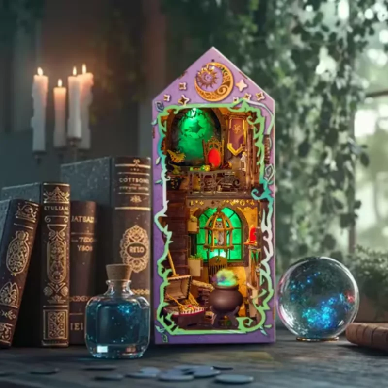 OUZEY 미스틱 스콜라의 공부방 책장, 숨겨진 마법이 있는 3D 나무 DIY, 청소년을 위한 마법의 모델