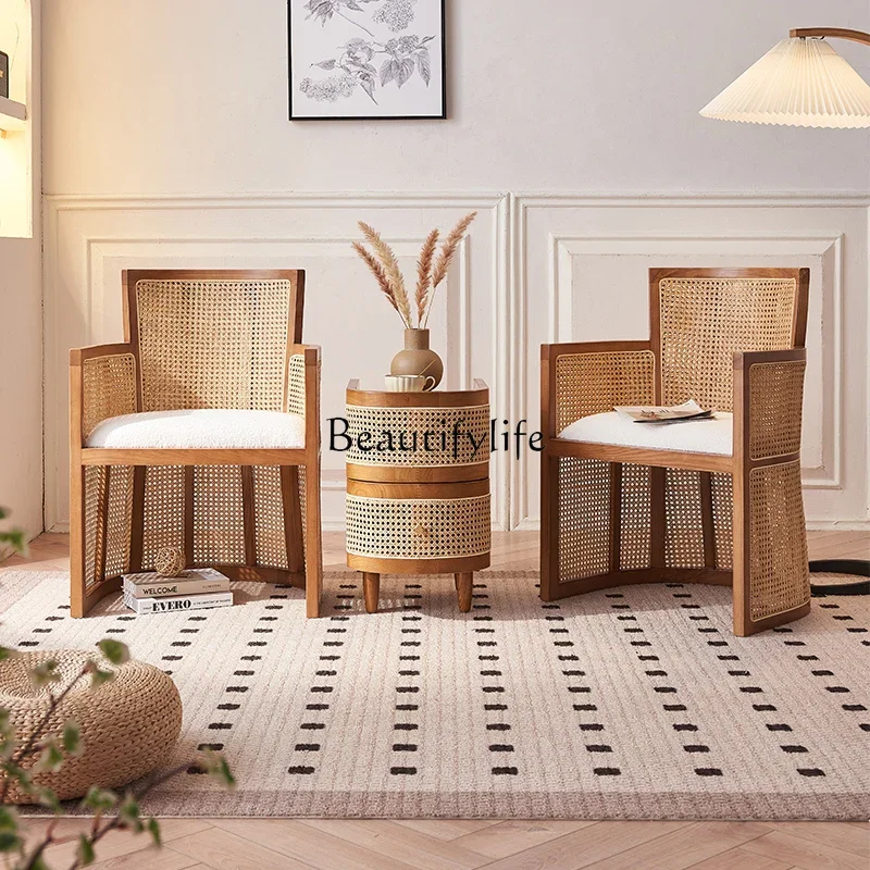 N الشمال الصلبة الخشب مقعد واحد أريكة كرسي غرفة المعيشة الرجعية كرسي الروطان