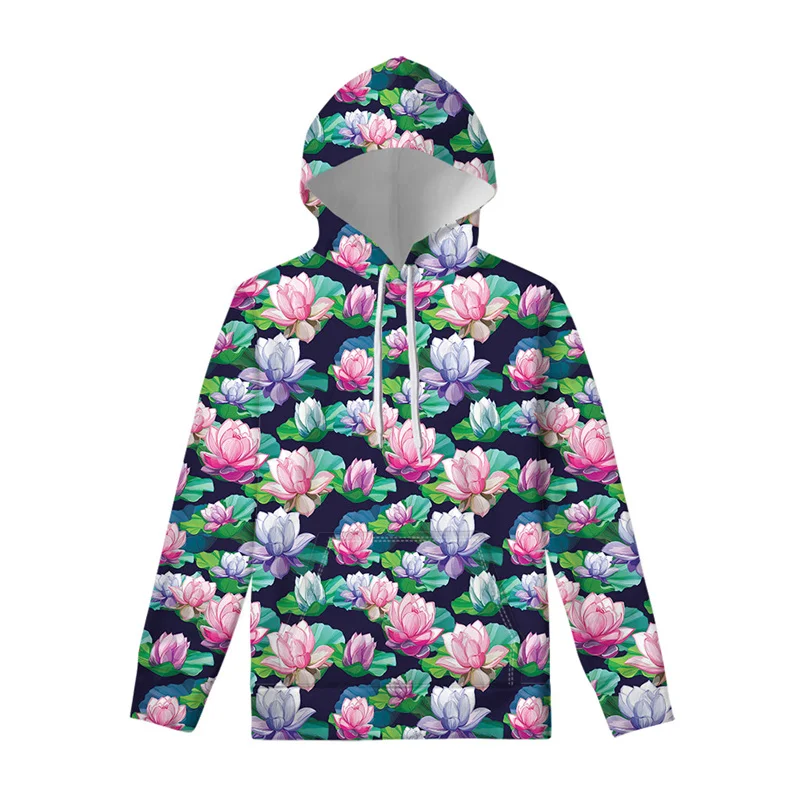 Flower Leaf 3D Printed Lotus Hoodie Men Women Spring Autumn Floral Hoody Long Sleeve Hoodies Tops Casual Pullover Swearshirts