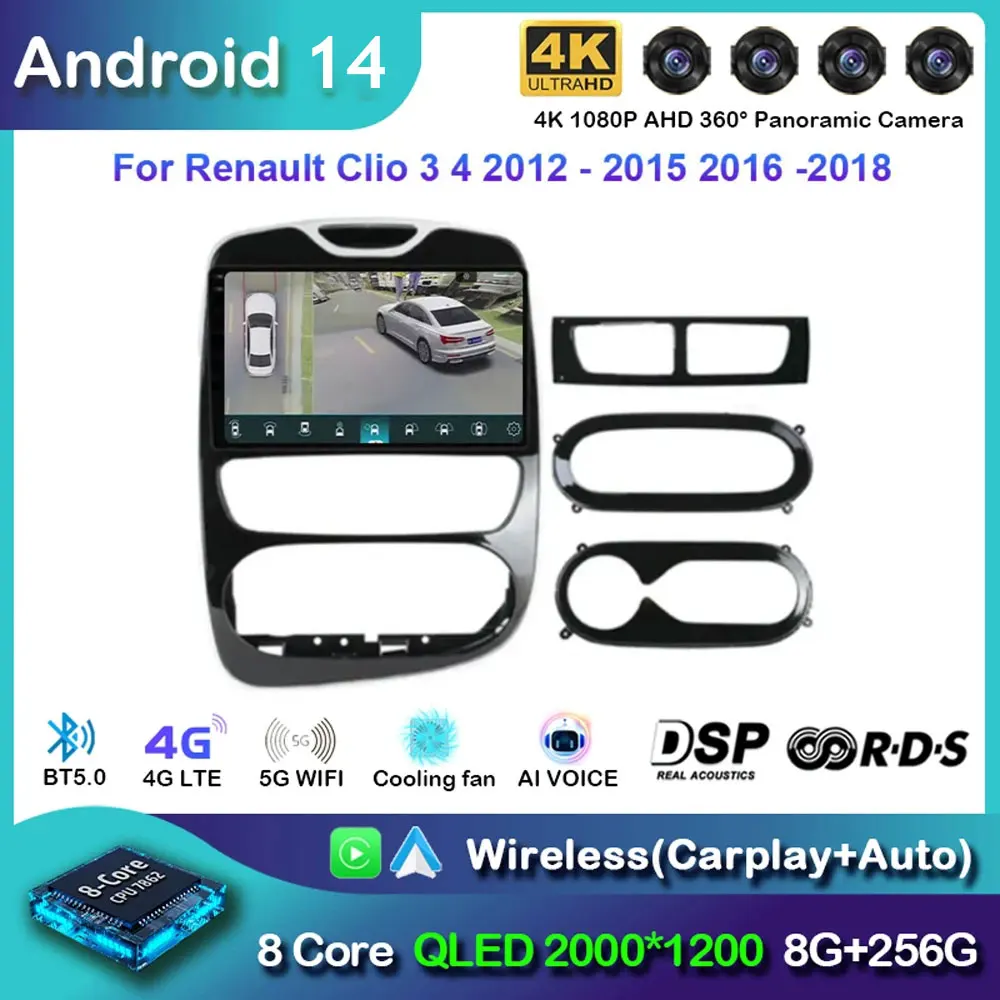 Android 14 Carplay Auto WIFI+4G For Renault Clio 3 4 2012 2013 2015 2016 2017 2018 Car Radio GPS Stereo Multimedia Player 2din