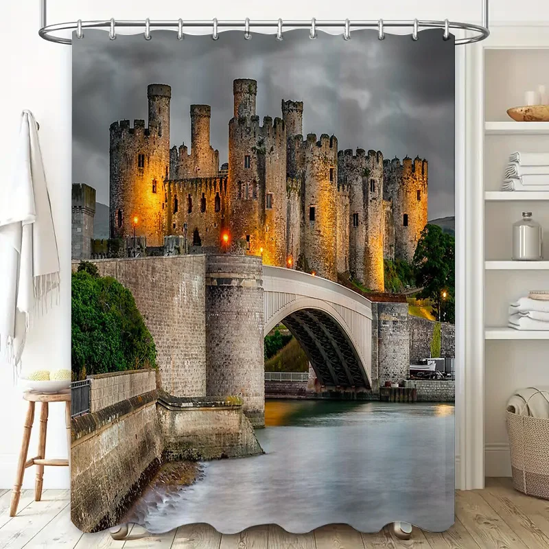 خمر جسر المشهد دش الستار القوطية نهر سيتي سكيب نسيج الحمام ديكور فني ديكور المنزل الجدار الشنق